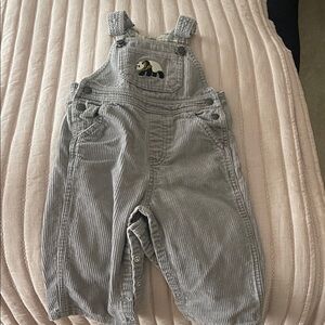 Janie and Jack Light Gray Corduroy Overalls with Panda Patch